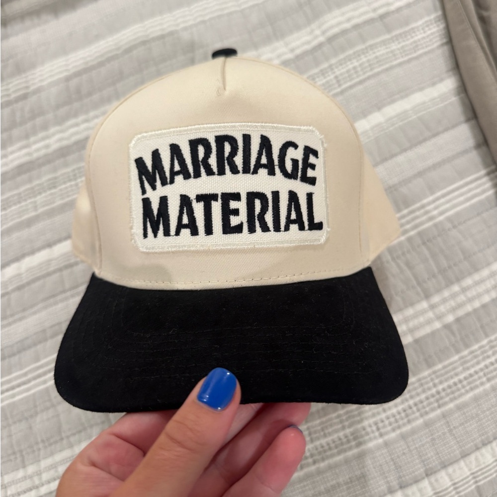 'Marriage Material' hat  - Cream & Black womens